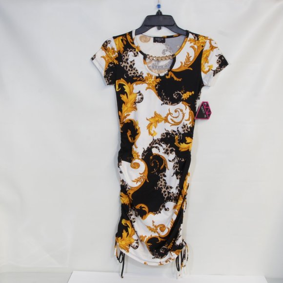 Gemstone Above Knee White Black Baroque Print Mini Dress NWT - Picture 4 of 8